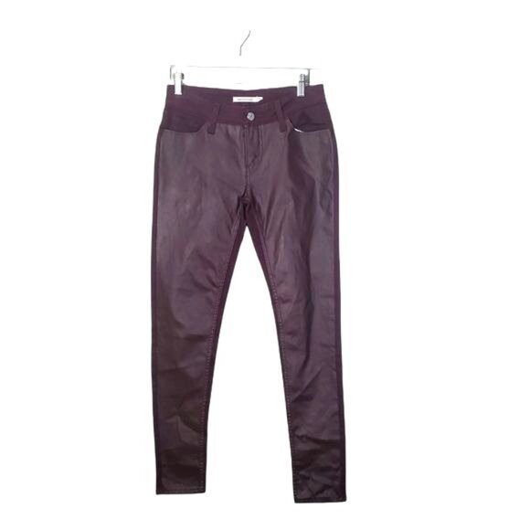 Levi's Pants - LEVI'S Womens Pants SZ 26 535 Super‎ Skinny Faux Leather Velvet Burgundy Midrise